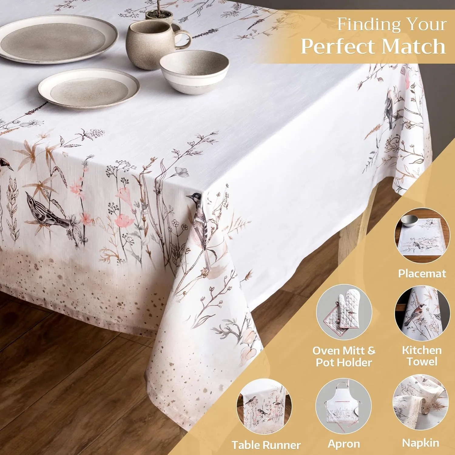 Maison d'Hermine Table Cloth Square Table 100% Cotton 60 x 60 Inches Tablecloth Reusable Decorative for Dining Room, Farmhouse, Home, Party, Festive & Wedding Spring Summer - Meadow Florals - Brown