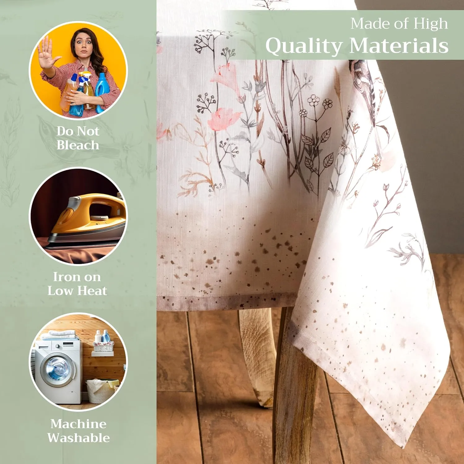 Maison d'Hermine Table Cloth Square Table 100% Cotton 60 x 60 Inches Tablecloth Reusable Decorative for Dining Room, Farmhouse, Home, Party, Festive & Wedding Spring Summer - Meadow Florals - Brown