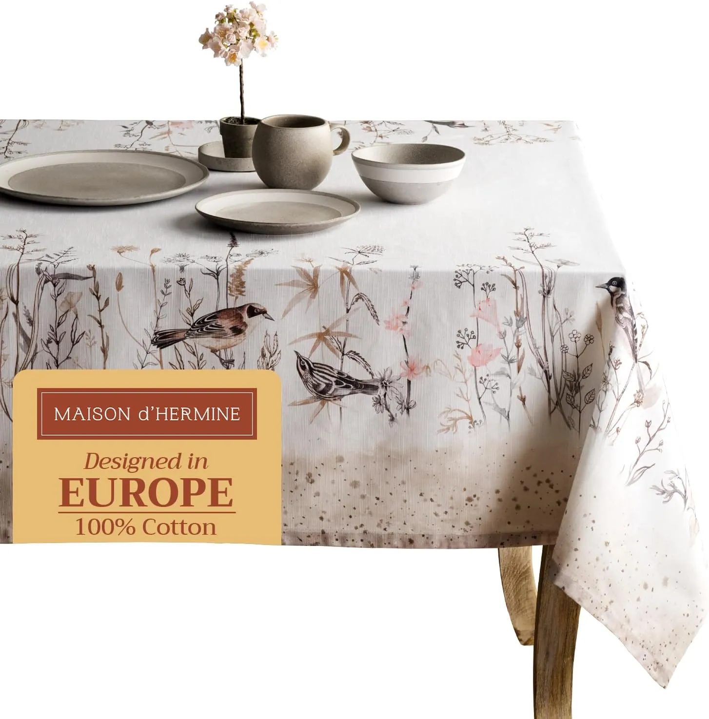 Maison d'Hermine Table Cloth Square Table 100% Cotton 60 x 60 Inches Tablecloth Reusable Decorative for Dining Room, Farmhouse, Home, Party, Festive & Wedding Spring Summer - Meadow Florals - Brown