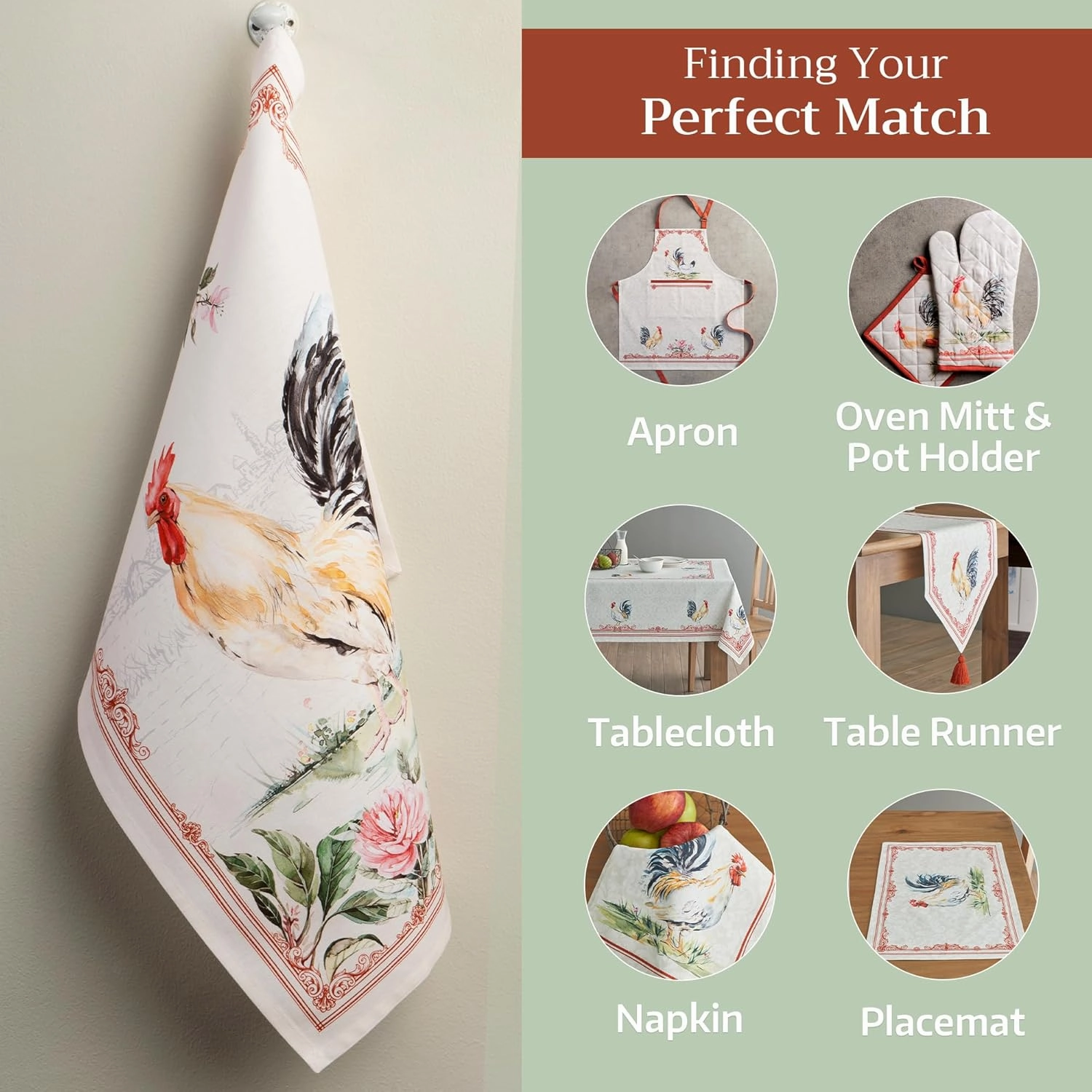 Maison d' Hermine 100% Cotton Kitchen Towel Campagne Set of 2 Super Soft Highly Absorbent Hotel Quality Quick Drying Cleaning Dishcloth Tea Bar Towels Spring/Summer (Coq, 20"x27.50")