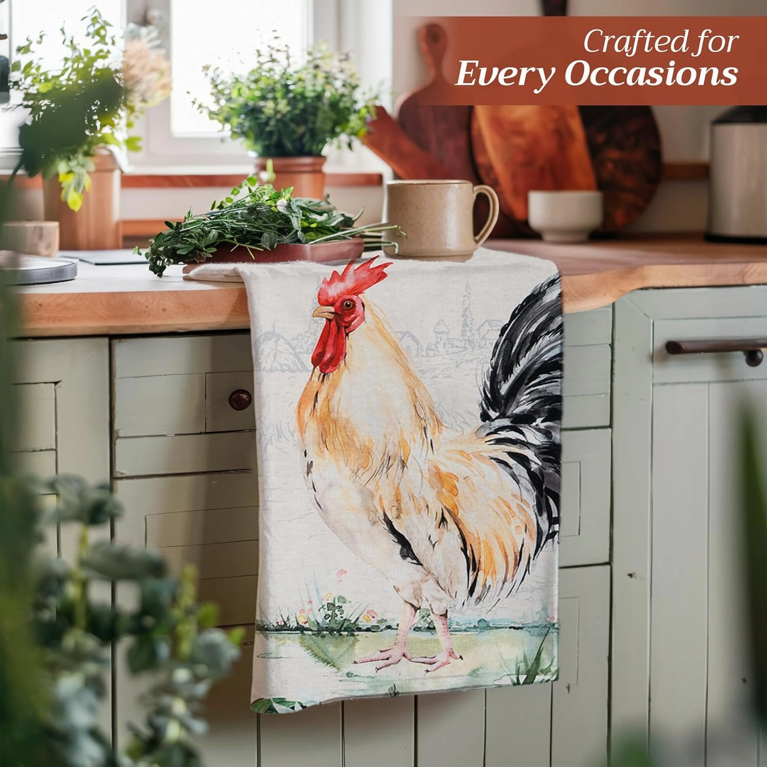 Maison d' Hermine 100% Cotton Kitchen Towel Campagne Set of 2 Super Soft Highly Absorbent Hotel Quality Quick Drying Cleaning Dishcloth Tea Bar Towels Spring/Summer (Coq, 20"x27.50")