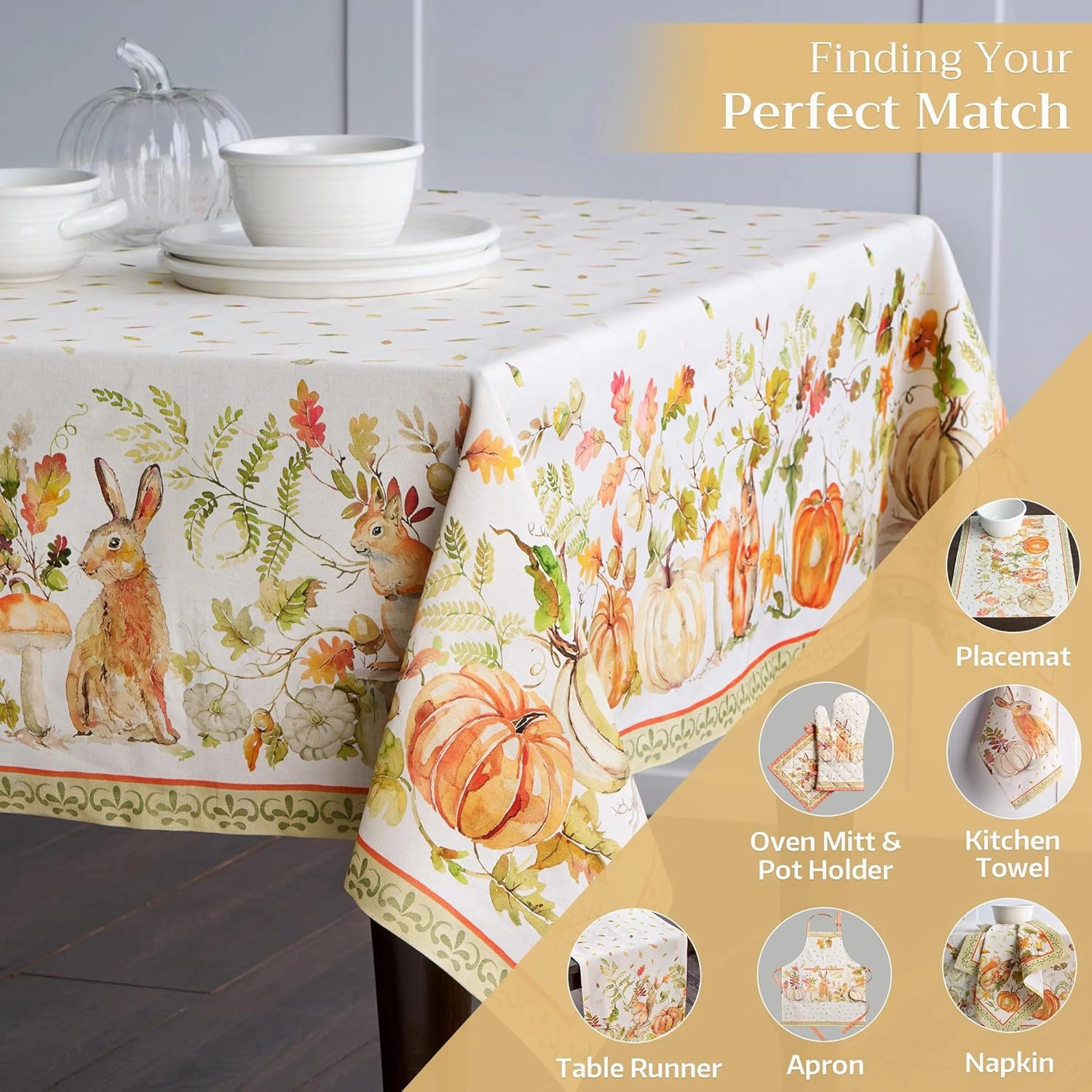 Maison d' Hermine Table Cloth Rectangle Table 100% Cotton 60 x 108 Inches Tablecloth Reusable Decorative Everyday Use for Dining Room, Farmhouse, Home, Party, Festive & Wedding - Pumpkin Passion