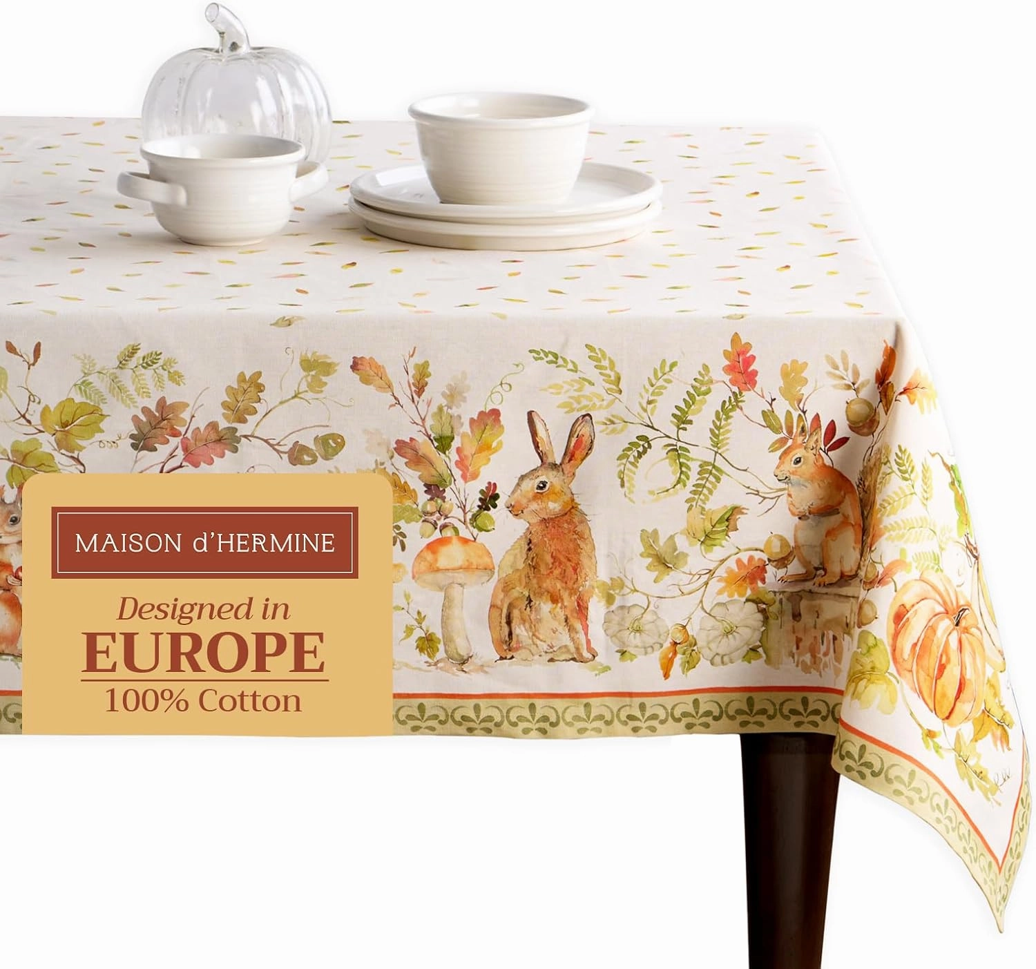Maison d' Hermine Table Cloth Rectangle Table 100% Cotton 60 x 108 Inches Tablecloth Reusable Decorative Everyday Use for Dining Room, Farmhouse, Home, Party, Festive & Wedding - Pumpkin Passion