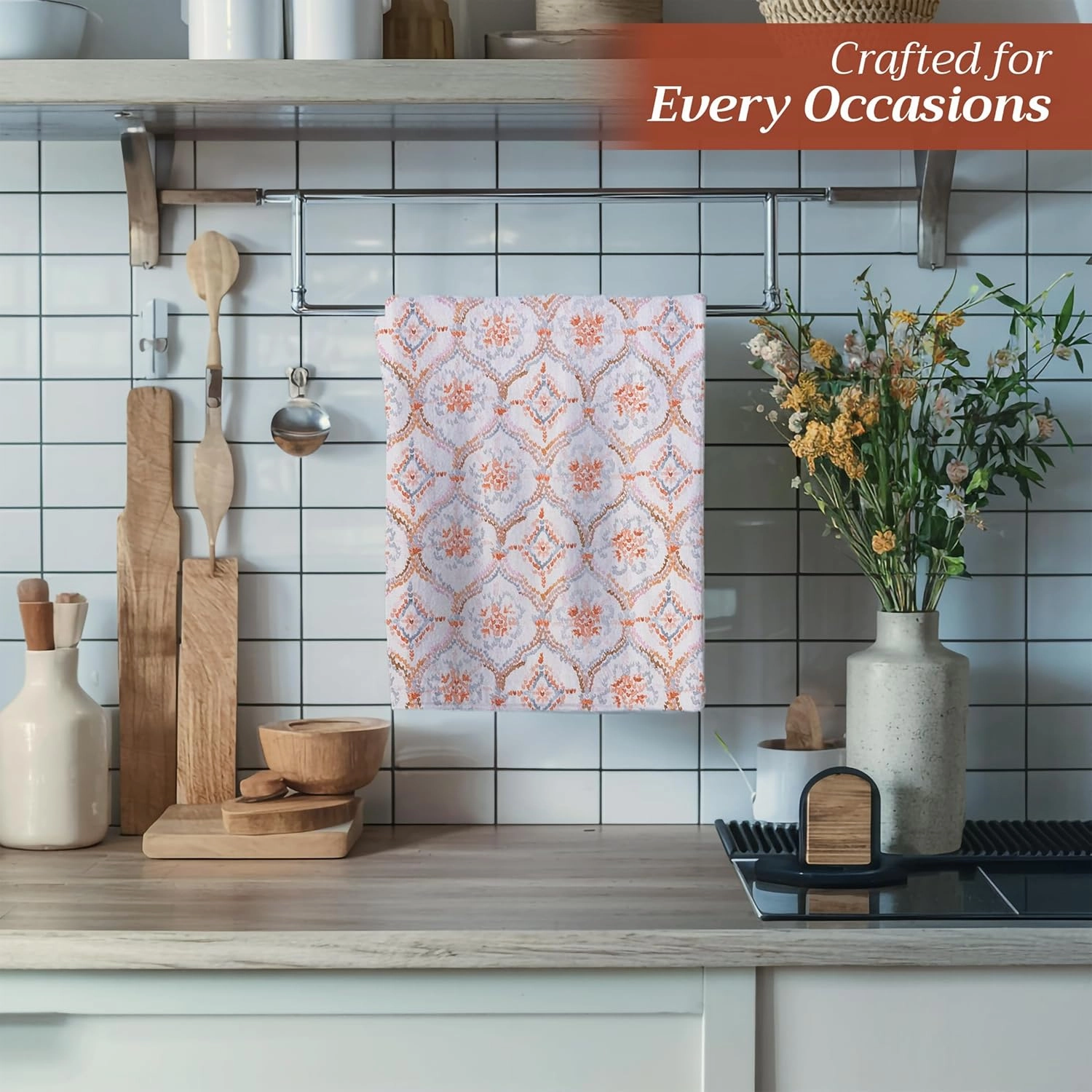 Maison d'Hermine Kitchen Towels Set of 3 100% Cotton 27.50" x 20" Reusable Cloth Tea Dish Towels Absorbent with Hanging Loop for Kitchen, Home, Dining, Cocktail Parties (Fair Isle)