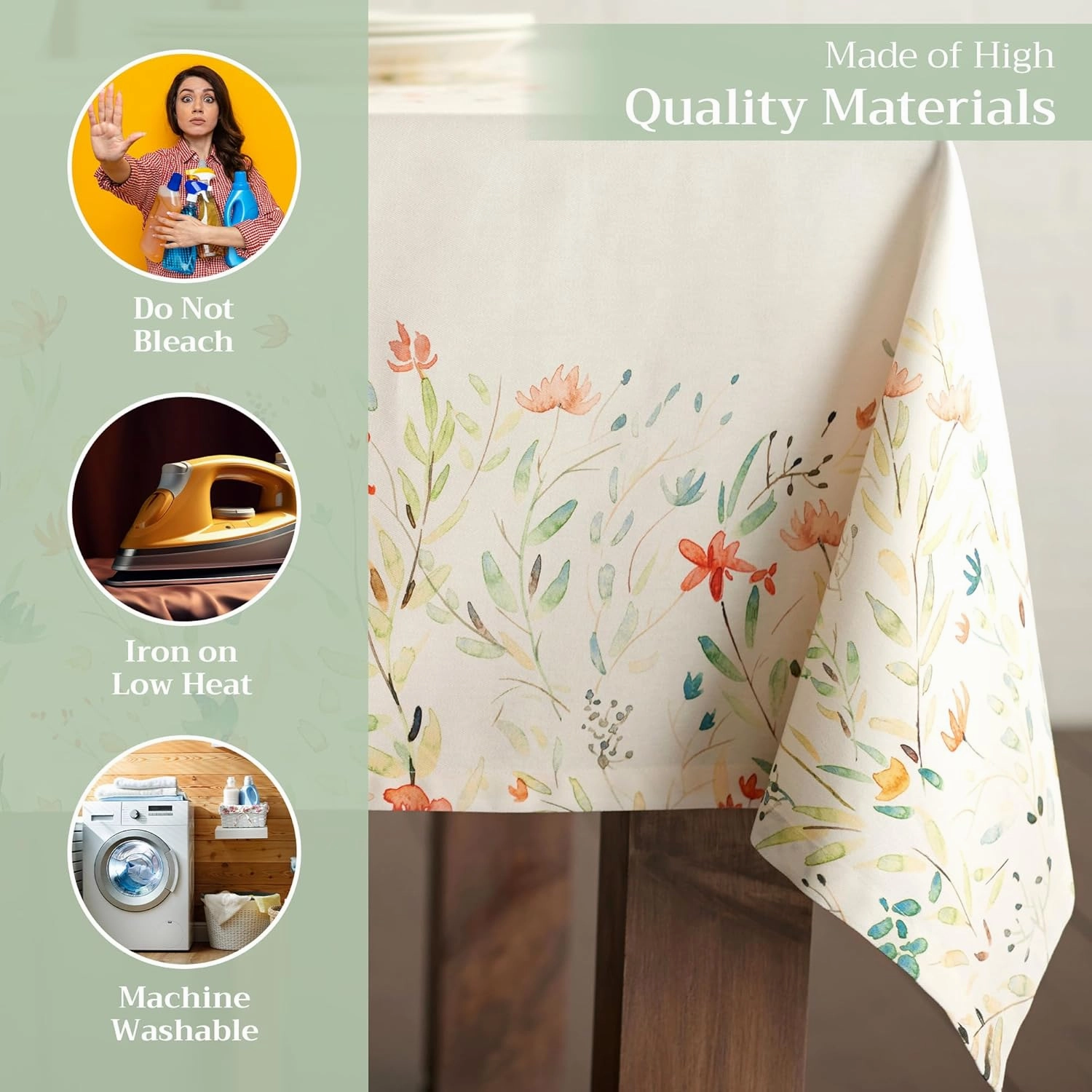 Maison d'Hermine Table Cloth Rectangle Table 100% Cotton 54 x 72 Inches Tablecloth Reusable Decorative Everyday Use for Dining Room, Farmhouse, Home, Party, Festive & Wedding Spring Summer - Colmar
