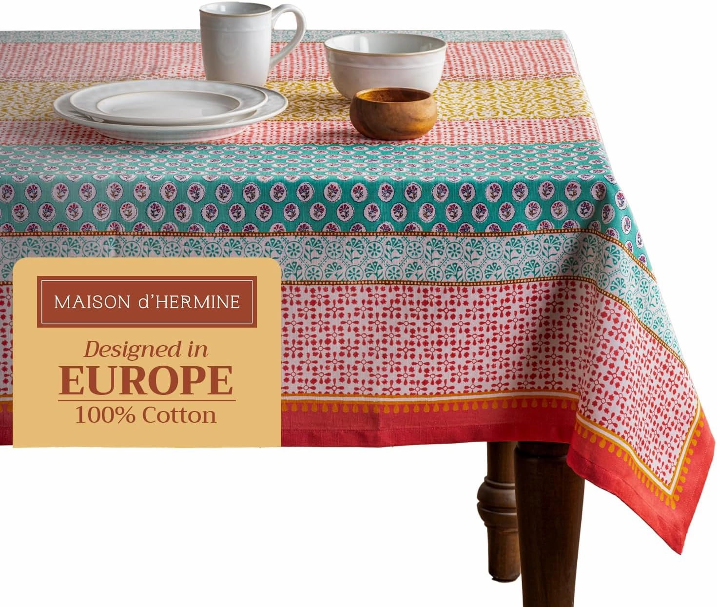 Maison d'Hermine Table Cloth Rectangle Table 100% Cotton 54 x 72 Inches Tablecloth Reusable Decorative Everyday Use for Dining Room, Farmhouse, Home, Party, Festive & Wedding Spring Summer - Provence