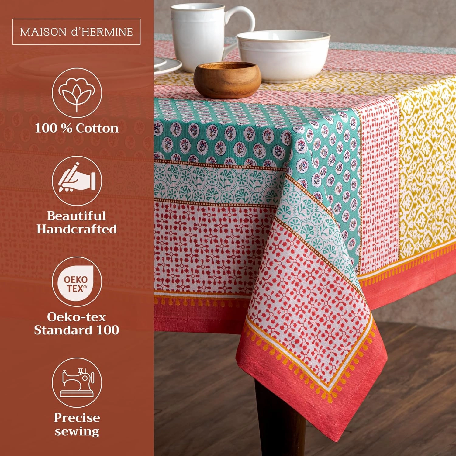 Maison d'Hermine Table Cloth Rectangle Table 100% Cotton 54 x 72 Inches Tablecloth Reusable Decorative Everyday Use for Dining Room, Farmhouse, Home, Party, Festive & Wedding Spring Summer - Provence