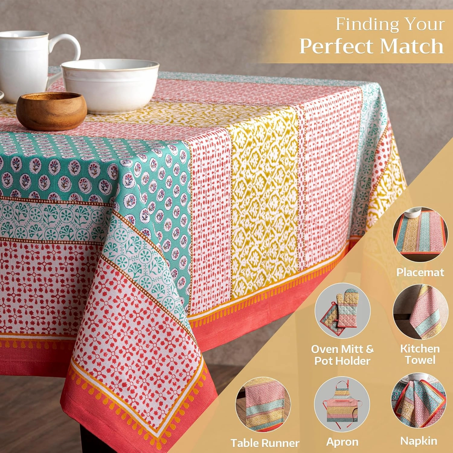 Maison d'Hermine Table Cloth Rectangle Table 100% Cotton 54 x 72 Inches Tablecloth Reusable Decorative Everyday Use for Dining Room, Farmhouse, Home, Party, Festive & Wedding Spring Summer - Provence
