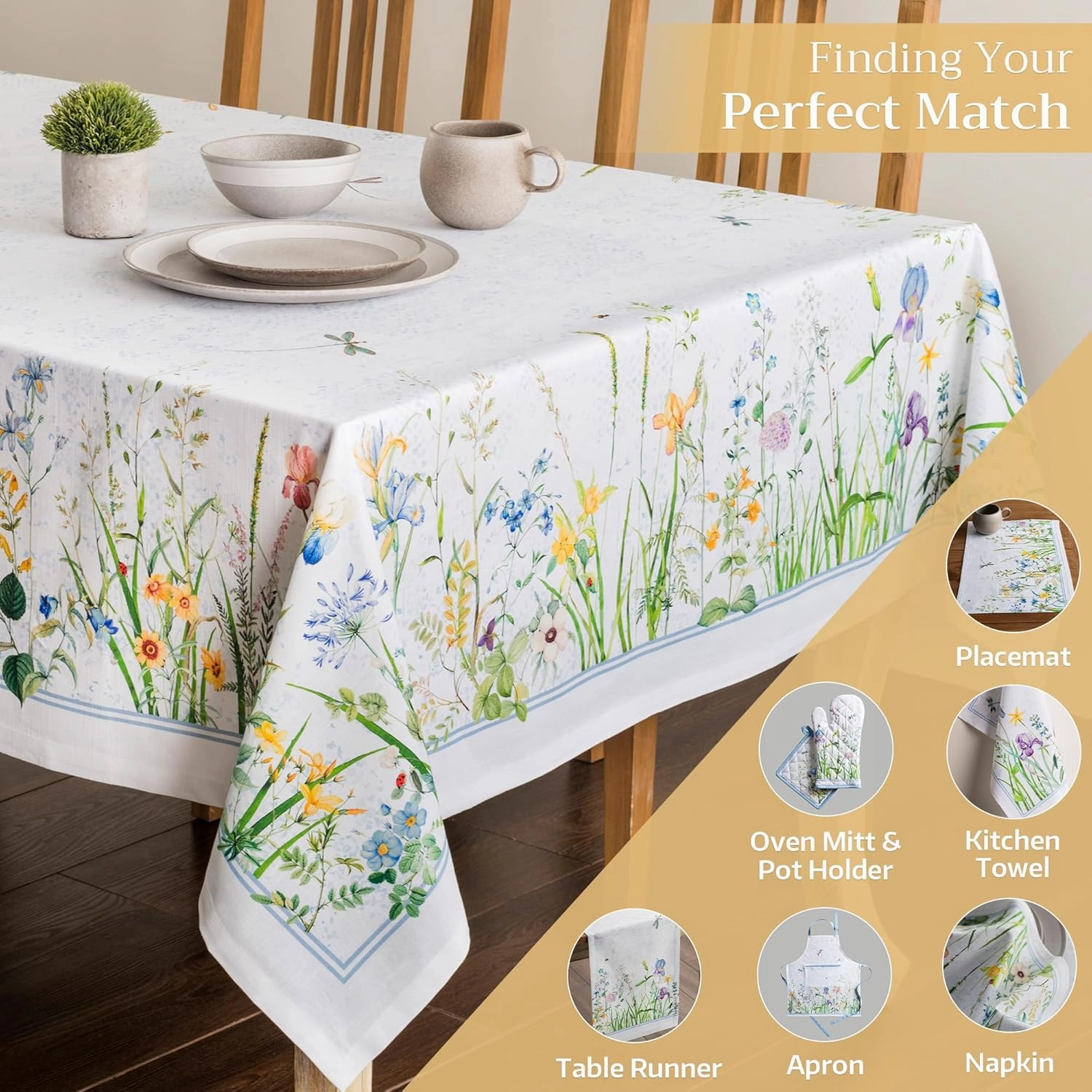 Maison d'Hermine Table Cloth Rectangle Table 100% Cotton 54 x 72 Inches Tablecloth Reusable Decorative for Dining Room, Farmhouse, Home, Party, Festive & Wedding Spring Summer - Fleurs De Mai