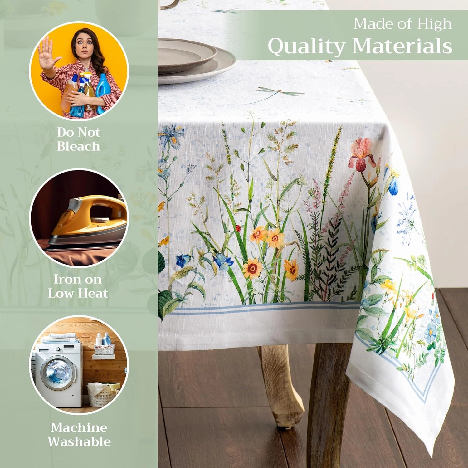 Maison d'Hermine Table Cloth Rectangle Table 100% Cotton 54 x 72 Inches Tablecloth Reusable Decorative for Dining Room, Farmhouse, Home, Party, Festive & Wedding Spring Summer - Fleurs De Mai