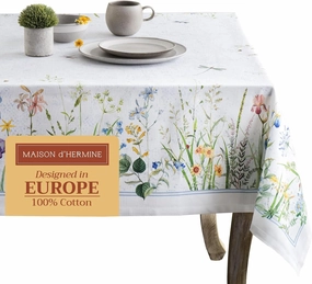 Maison d'Hermine Table Cloth Rectangle Table 100% Cotton 54 x 72 Inches Tablecloth Reusable Decorative for Dining Room, Farmhouse, Home, Party, Festive & Wedding Spring Summer - Fleurs De Mai