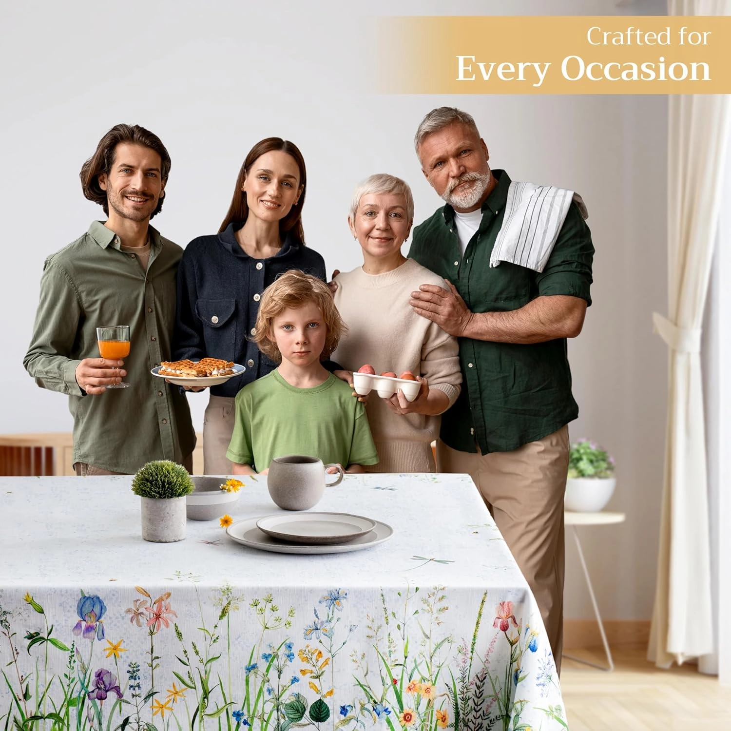Maison d'Hermine Table Cloth Rectangle Table 100% Cotton 54 x 72 Inches Tablecloth Reusable Decorative for Dining Room, Farmhouse, Home, Party, Festive & Wedding Spring Summer - Fleurs De Mai