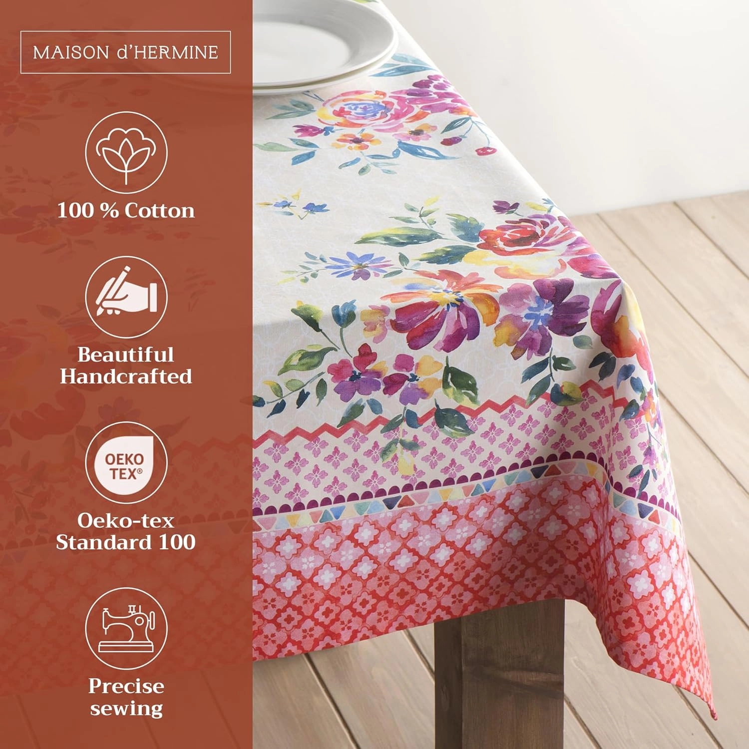 Maison d'Hermine Table Cloth Rectangle Table 100% Cotton 60 x 108 Inches Tablecloth Reusable Decorative for Dining Room, Farmhouse, Home, Party, Festive & Wedding Spring Summer - Rose Garden