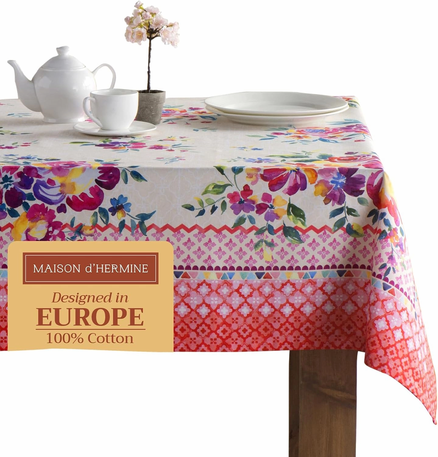 Maison d'Hermine Table Cloth Rectangle Table 100% Cotton 60 x 108 Inches Tablecloth Reusable Decorative for Dining Room, Farmhouse, Home, Party, Festive & Wedding Spring Summer - Rose Garden