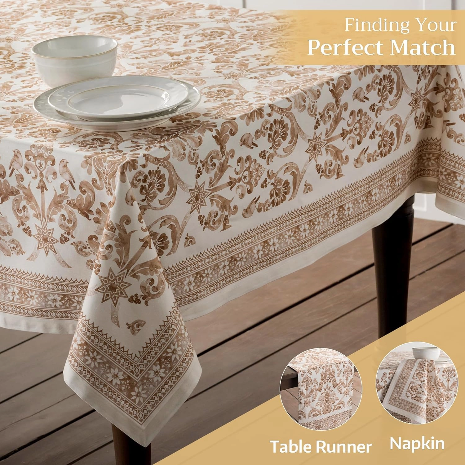 Maison d'Hermine Table Cloth Square Table 100% Cotton 54 x 54 Inches Tablecloth Reusable Decorative Everyday Use for Dining Room, Farmhouse, Home, Party, Festive & Wedding - Allure
