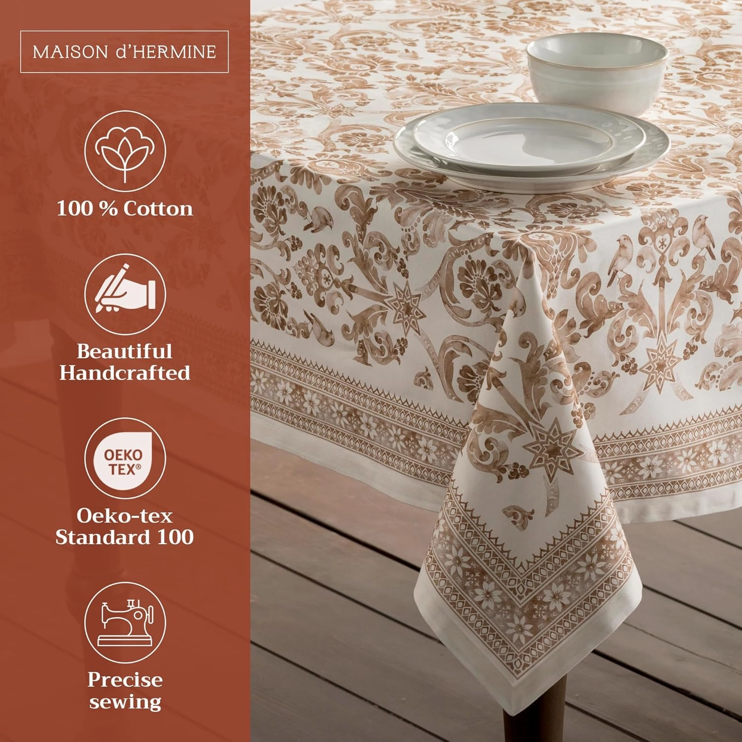 Maison d'Hermine Table Cloth Square Table 100% Cotton 54 x 54 Inches Tablecloth Reusable Decorative Everyday Use for Dining Room, Farmhouse, Home, Party, Festive & Wedding - Allure