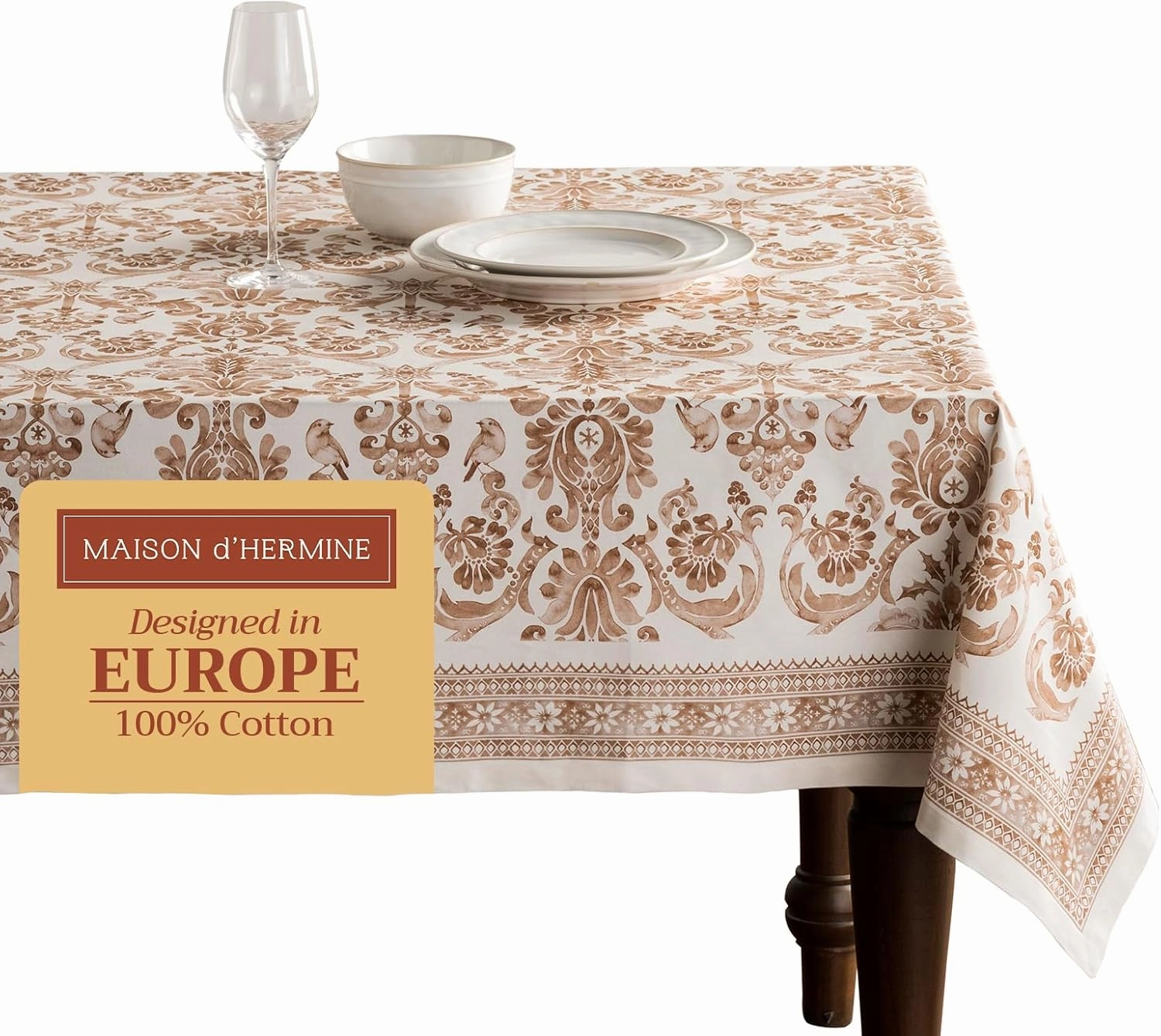 Maison d'Hermine Table Cloth Square Table 100% Cotton 54 x 54 Inches Tablecloth Reusable Decorative Everyday Use for Dining Room, Farmhouse, Home, Party, Festive & Wedding - Allure