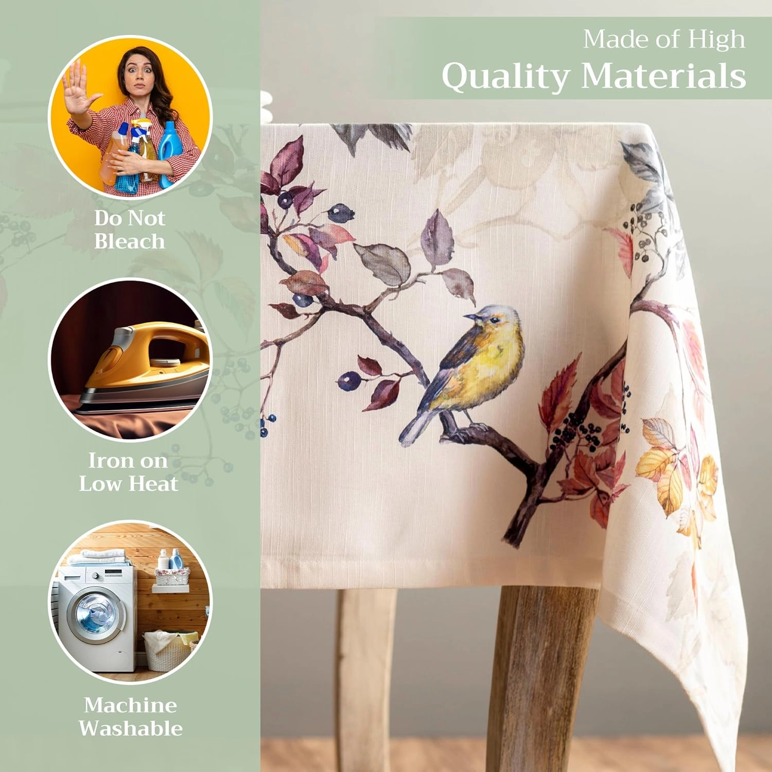 Maison d'Hermine Table Cloth Square Table 100% Cotton 54 x 54 Inches Tablecloth Reusable Decorative Everyday Use for Dining Room, Farmhouse, Home, Party, Festive & Wedding - Equinoxe - Beige