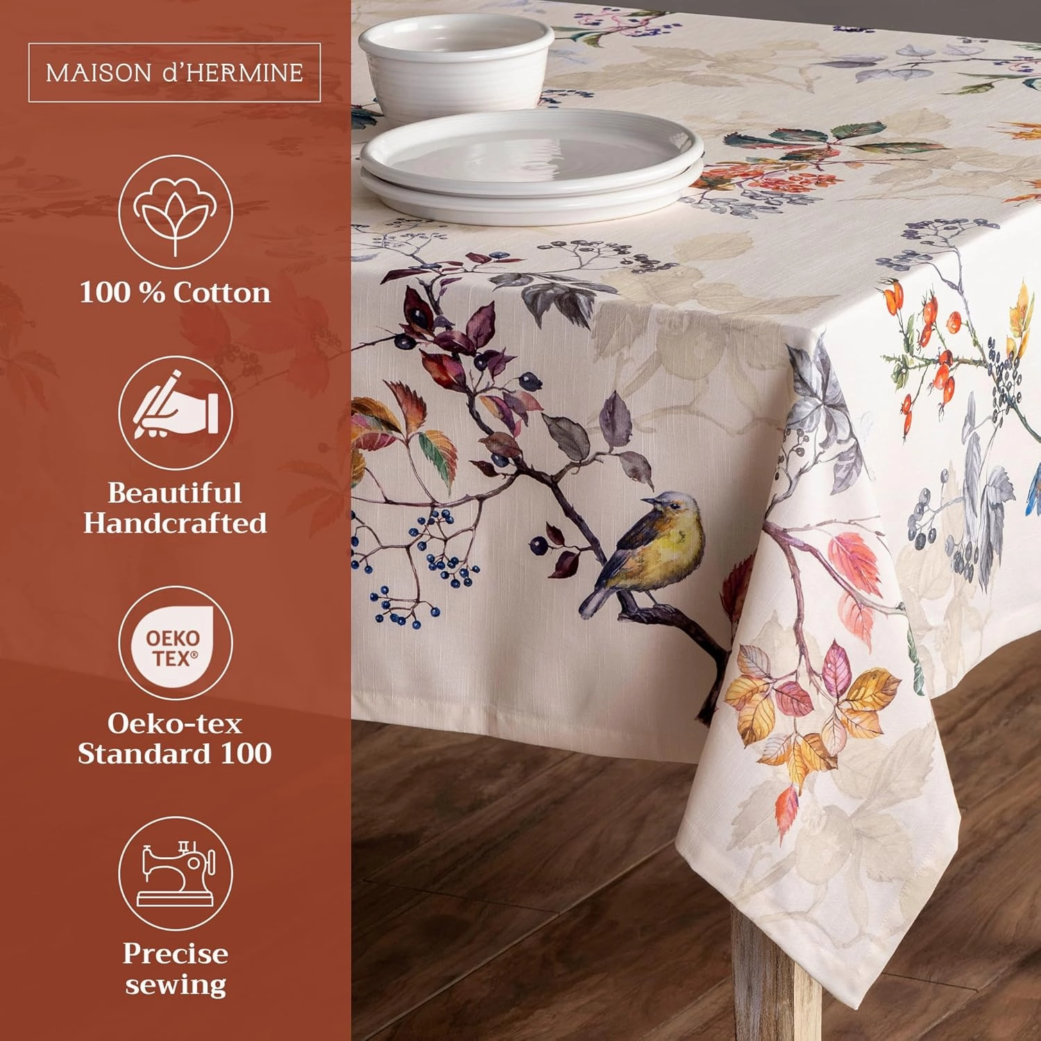 Maison d'Hermine Table Cloth Square Table 100% Cotton 54 x 54 Inches Tablecloth Reusable Decorative Everyday Use for Dining Room, Farmhouse, Home, Party, Festive & Wedding - Equinoxe - Beige