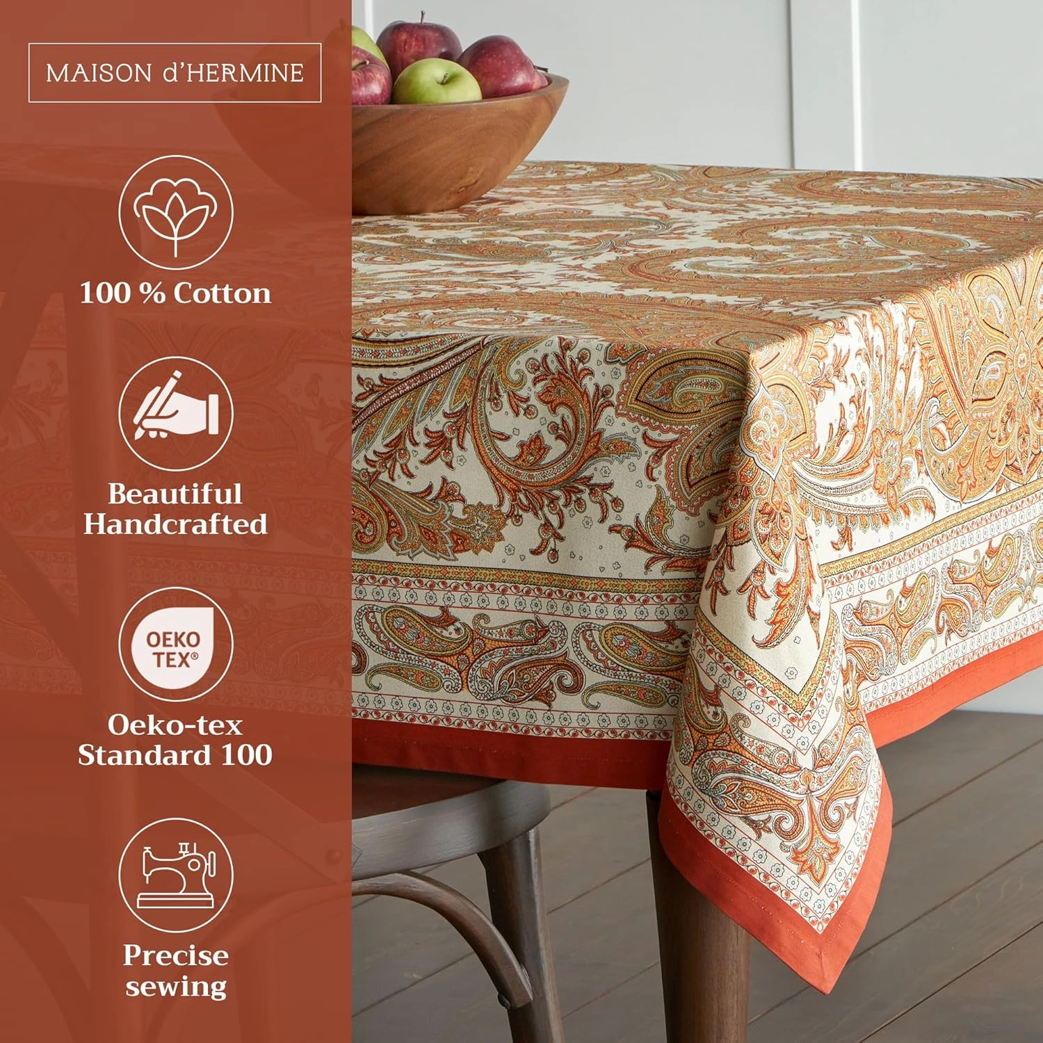 Maison d'Hermine Table Cloth Square Table 100% Cotton 54 x 54 Inches Tablecloth Reusable Decorative Everyday Use for Dining Room, Farmhouse, Home, Party, Festive & Wedding - Kashmir Paisley