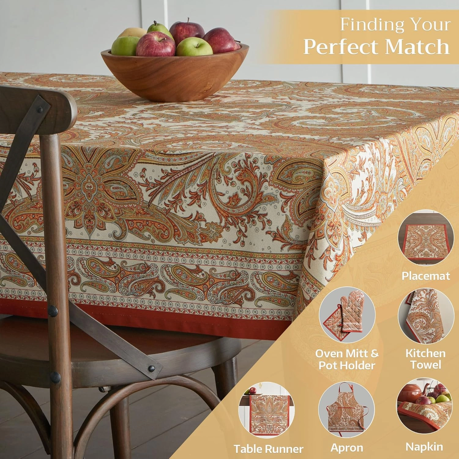 Maison d'Hermine Table Cloth Square Table 100% Cotton 54 x 54 Inches Tablecloth Reusable Decorative Everyday Use for Dining Room, Farmhouse, Home, Party, Festive & Wedding - Kashmir Paisley