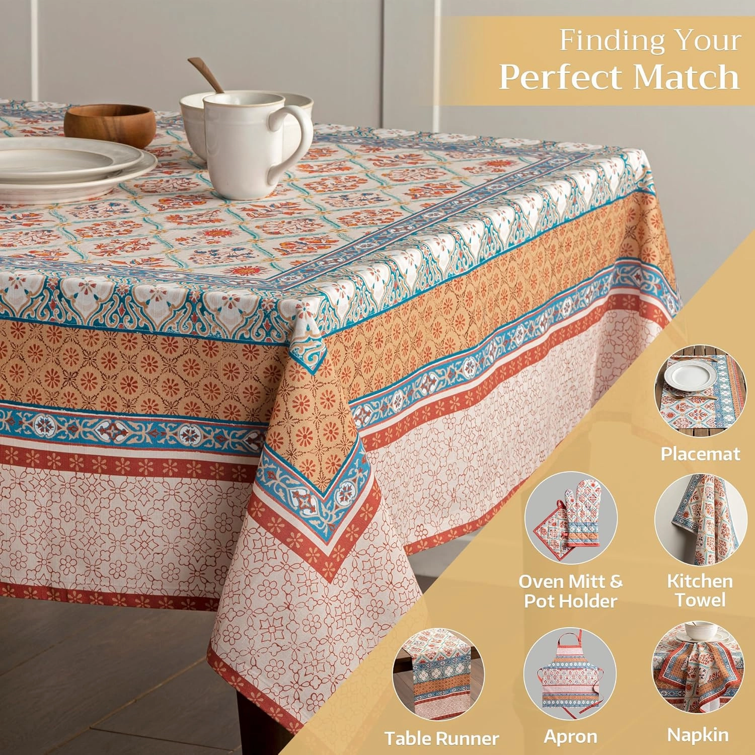 Maison d'Hermine Table Cloth Square Table 100% Cotton 54 x 54 Inches Tablecloth Reusable Decorative Everyday Use for Dining Room, Farmhouse, Home, Party, Festive & Wedding - Romane