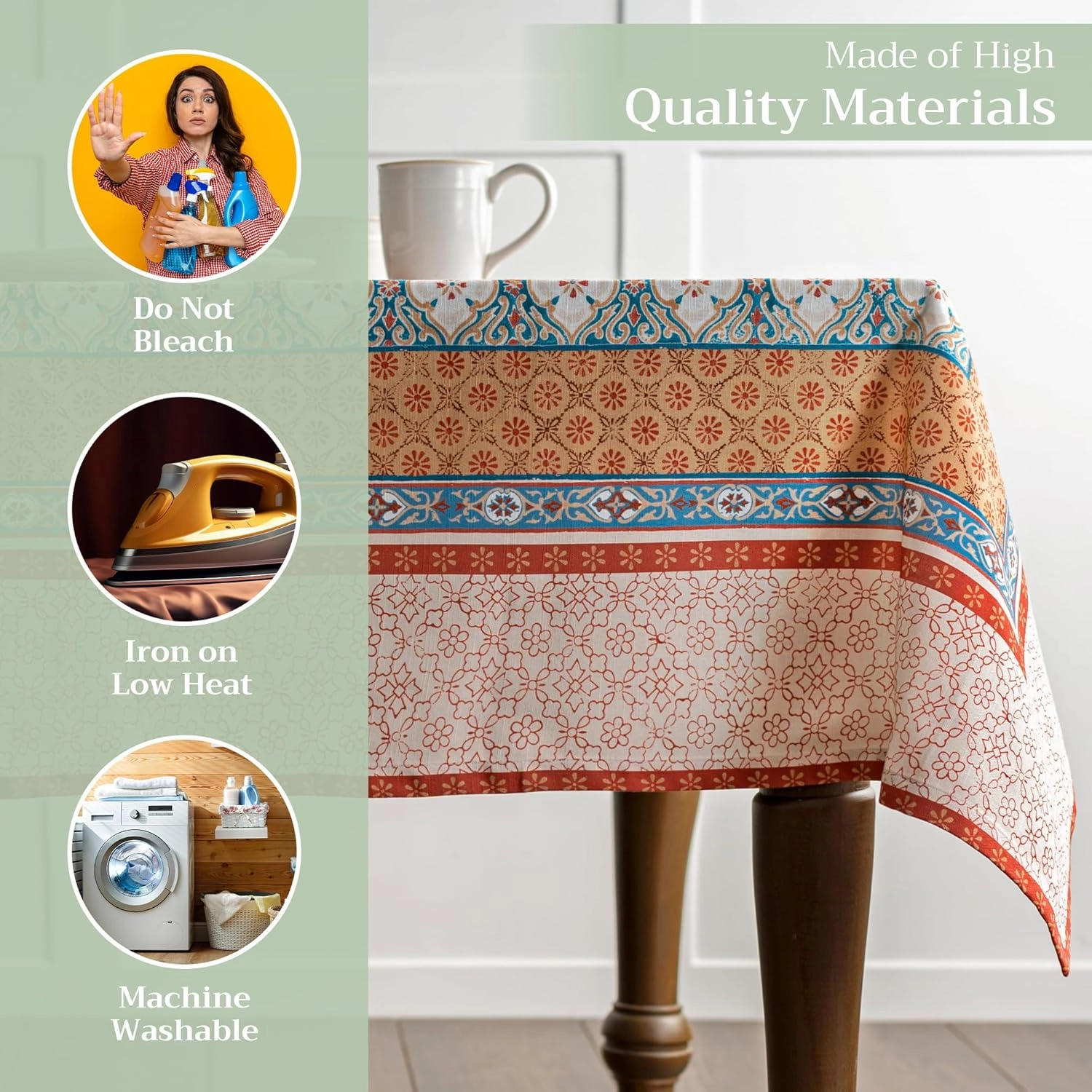 Maison d'Hermine Table Cloth Square Table 100% Cotton 54 x 54 Inches Tablecloth Reusable Decorative Everyday Use for Dining Room, Farmhouse, Home, Party, Festive & Wedding - Romane