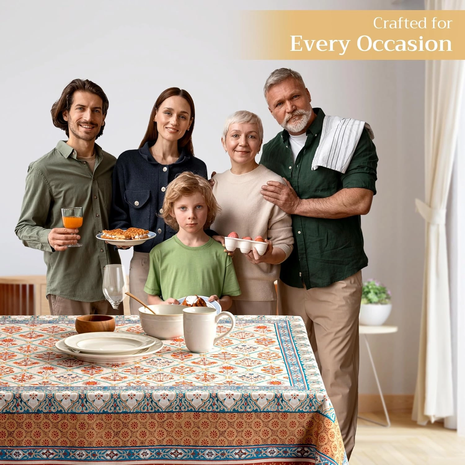 Maison d'Hermine Table Cloth Square Table 100% Cotton 60 x 60 Inches Tablecloth Reusable Decorative Everyday Use for Dining Room, Farmhouse, Home, Party, Festive & Wedding - Romane