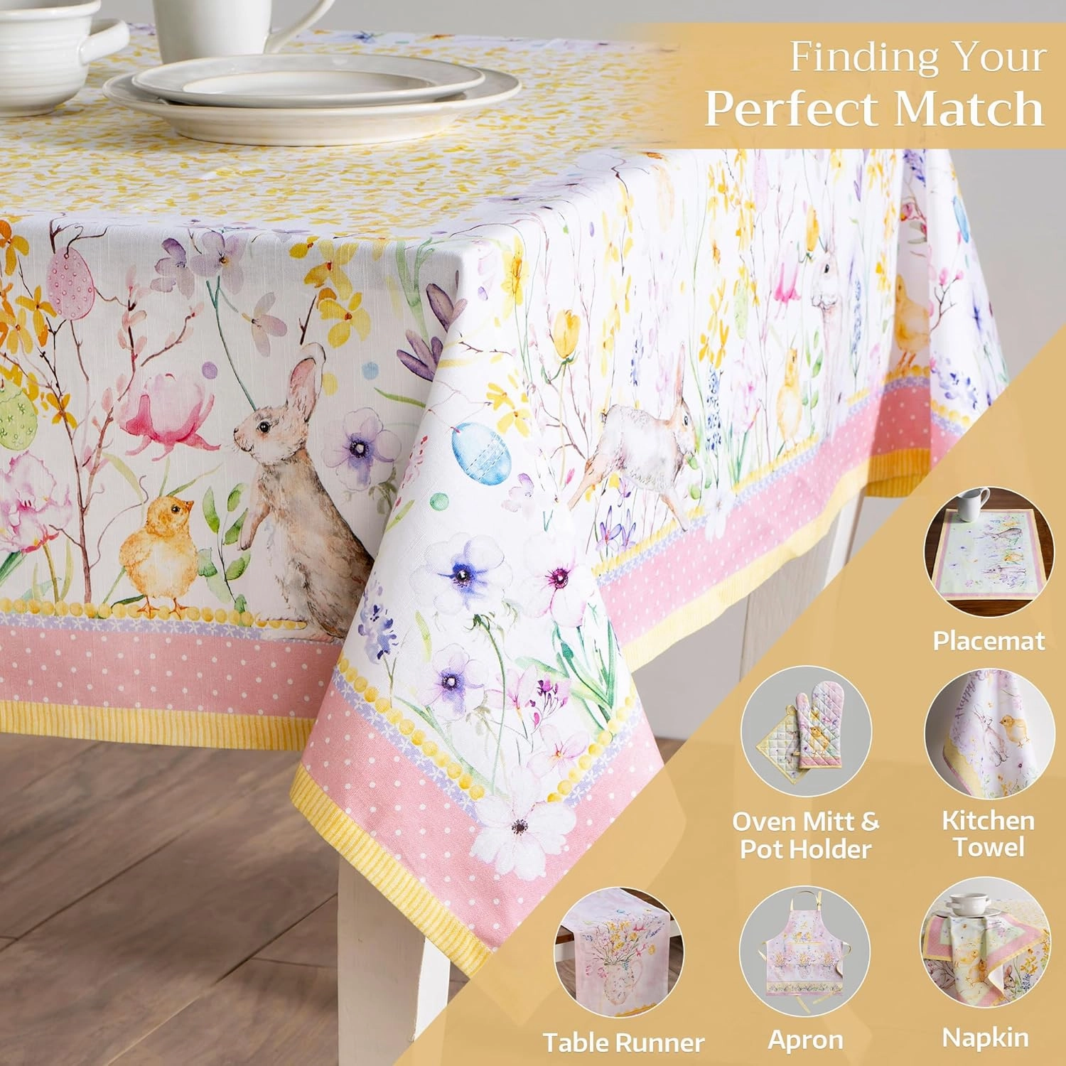 Maison d'Hermine Table Cloth Square Table 100% Cotton 60 x 60 Inches Tablecloth Reusable Decorative Everyday Use for Dining Room, Farmhouse, Home, Party, Festive & Wedding Spring Summer - Easter Zest