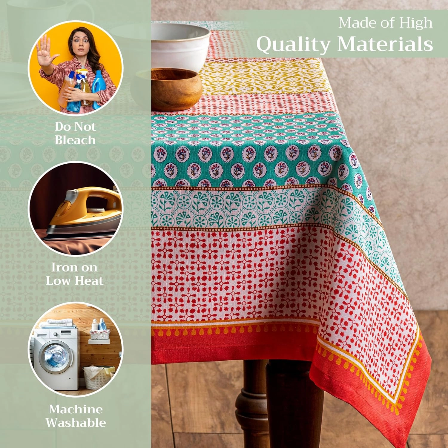 Maison d'Hermine Table Cloth Square Table 100% Cotton 60 x 60 Inches Tablecloth Reusable Decorative Everyday Use for Dining Room, Farmhouse, Home, Party, Festive & Wedding Spring Summer - Provence