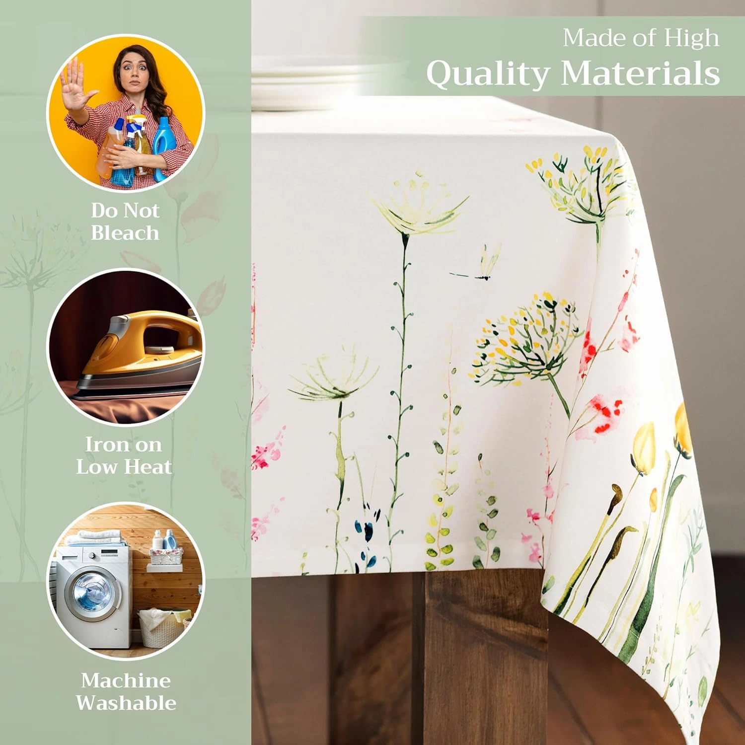 Maison d'Hermine Table Cloth Square Table 100% Cotton 60 x 60 Inches Tablecloth Reusable Decorative for Dining Room, Farmhouse, Home, Party, Festive & Wedding Spring Summer - Botanical Fresh