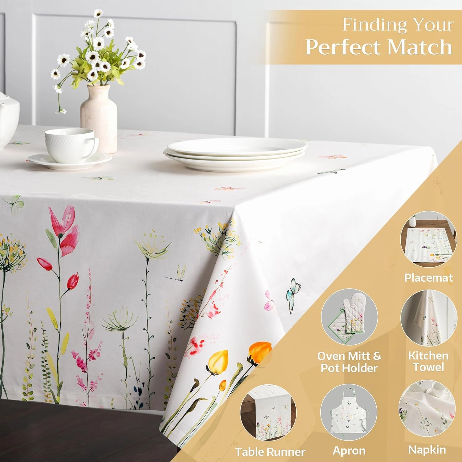 Maison d'Hermine Table Cloth Square Table 100% Cotton 60 x 60 Inches Tablecloth Reusable Decorative for Dining Room, Farmhouse, Home, Party, Festive & Wedding Spring Summer - Botanical Fresh