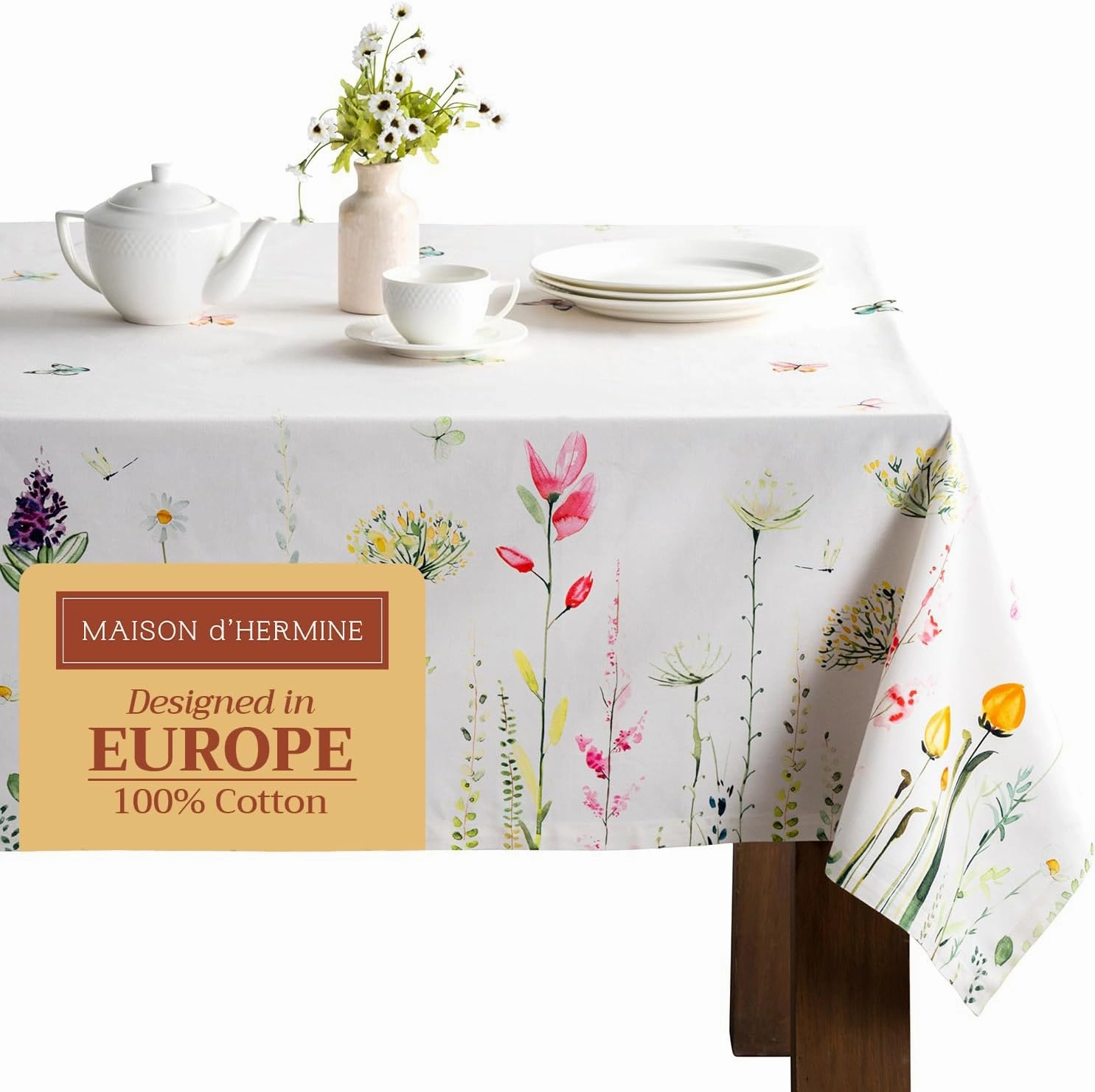 Maison d'Hermine Table Cloth Square Table 100% Cotton 60 x 60 Inches Tablecloth Reusable Decorative for Dining Room, Farmhouse, Home, Party, Festive & Wedding Spring Summer - Botanical Fresh
