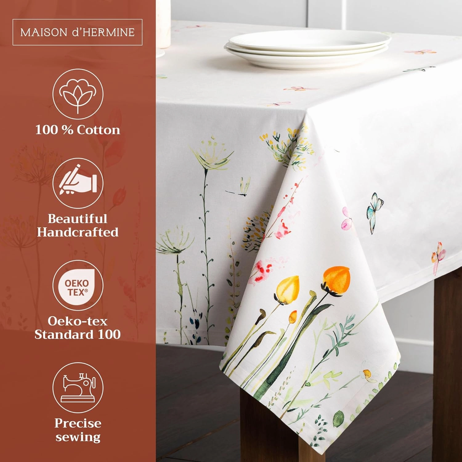 Maison d'Hermine Table Cloth Square Table 100% Cotton 60 x 60 Inches Tablecloth Reusable Decorative for Dining Room, Farmhouse, Home, Party, Festive & Wedding Spring Summer - Botanical Fresh