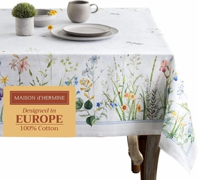 Maison d'Hermine Table Cloth Square Table 100% Cotton 60 x 60 Inches Tablecloth Reusable Decorative for Dining Room, Farmhouse, Home, Party, Festive & Wedding Spring Summer - Fleurs De Mai