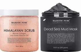 Majestic Pure Himalayan Scrub with Collagen (10 oz) and Dead Sea Mud Mask (8.8 oz) Bundle