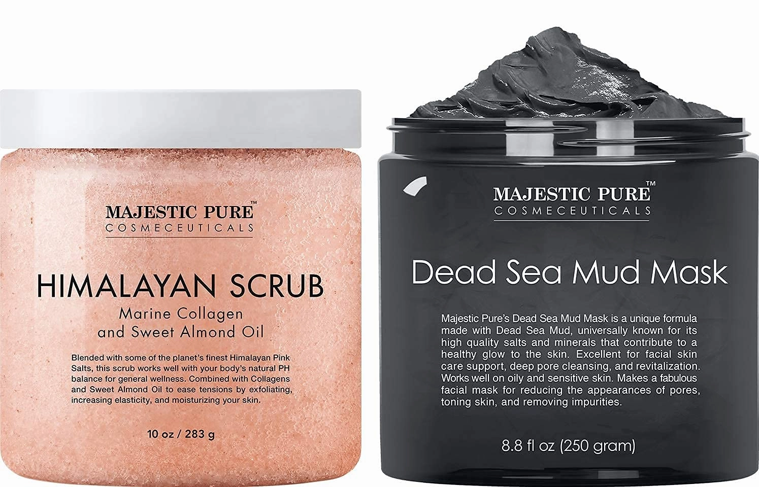 Majestic Pure Himalayan Scrub with Collagen (10 oz) and Dead Sea Mud Mask (8.8 oz) Bundle