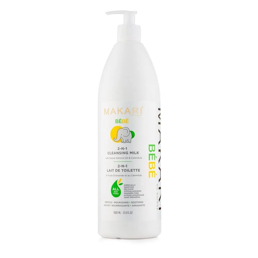 Makari Bebe Cleansing Milk (1000ml) | Baby Body Wash and Dry Skin Softening Solution | Helps Soothe Irritation | Gentle on Infants 3 Months and Older | Recommended for Delicate and Sensitive Skin