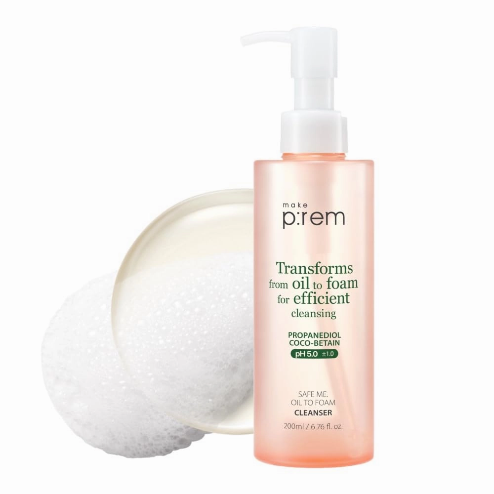 MAKE P:REM Safe Me. Oil to Foam Cleanser, Gentle Transforming Cleanser for Sensitive Skin, Korean Skin Care, 6.76 fl.oz. / 200ml