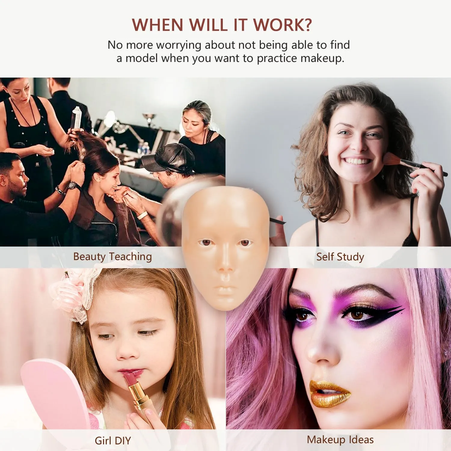 Makeup Mannequin Face with Practice Board, 5D Silicone Full Face Practice Eyelash Eye Shadow, for Emerging Makeup Artist, Beginners, Girl's Gift (Yellow)
