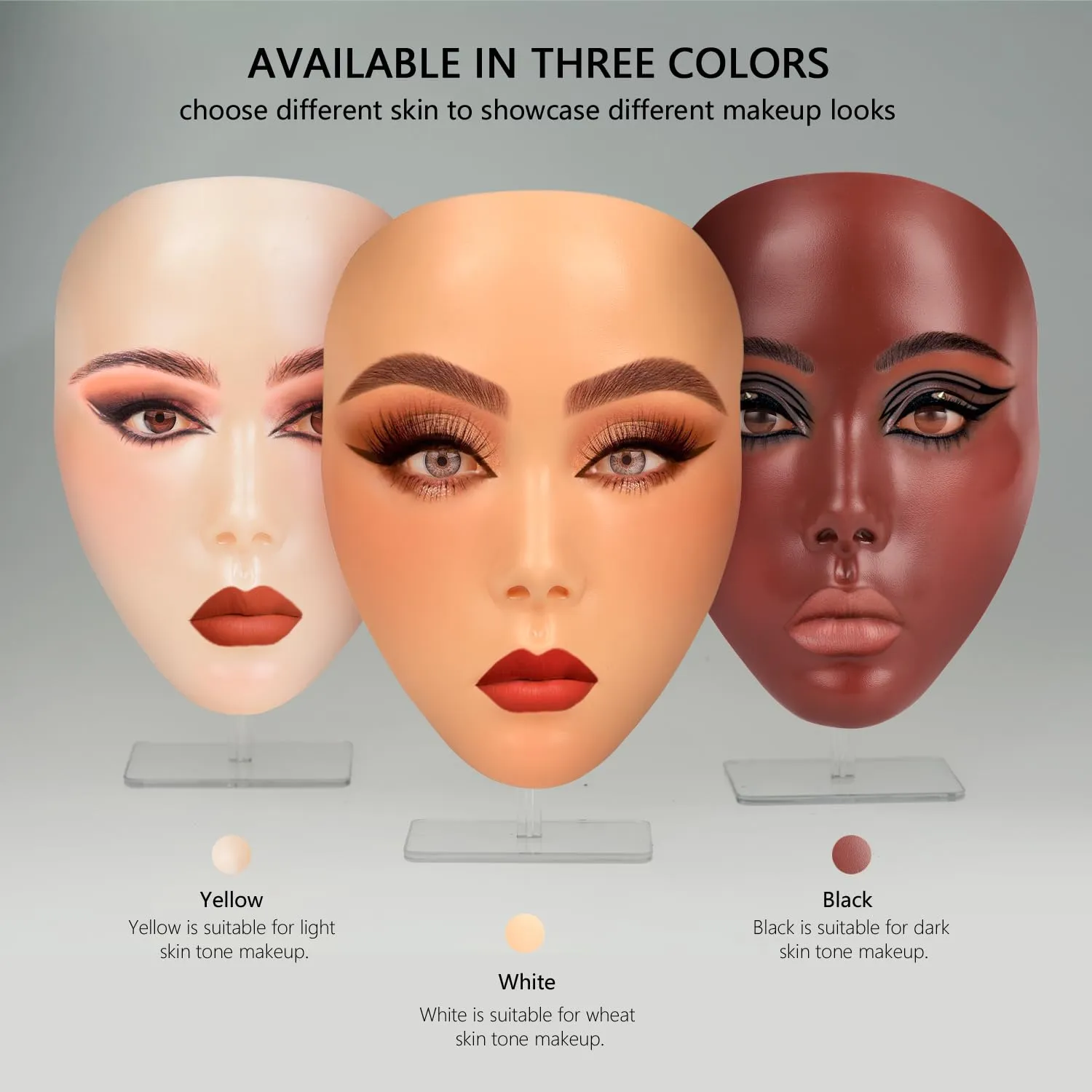 Makeup Mannequin Face with Practice Board, 5D Silicone Full Face Practice Eyelash Eye Shadow, for Emerging Makeup Artist, Beginners, Girl's Gift (Yellow)