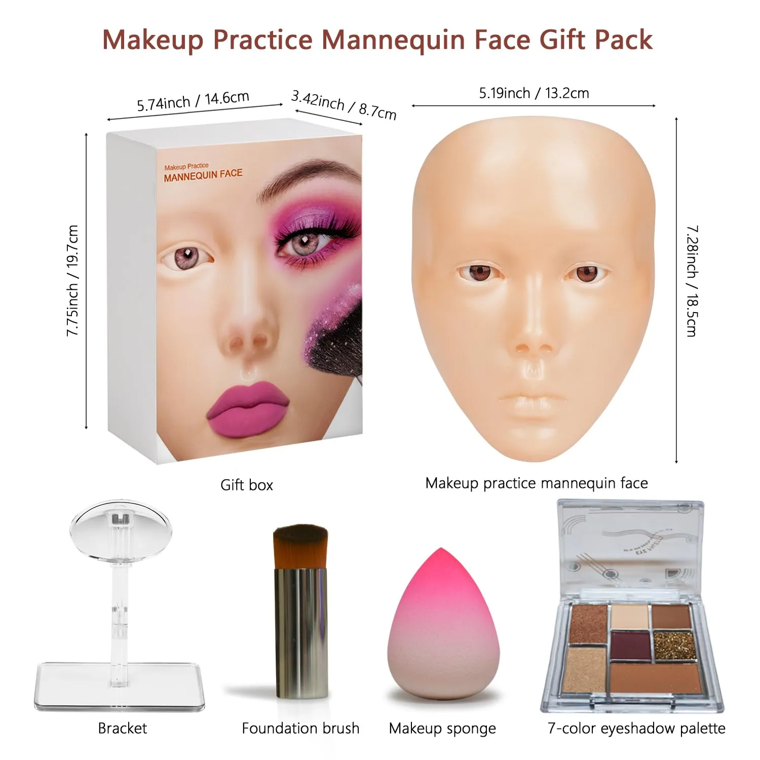 Makeup Mannequin Face with Practice Board, 5D Silicone Full Face Practice Eyelash Eye Shadow, for Emerging Makeup Artist, Beginners, Girl's Gift (Yellow)