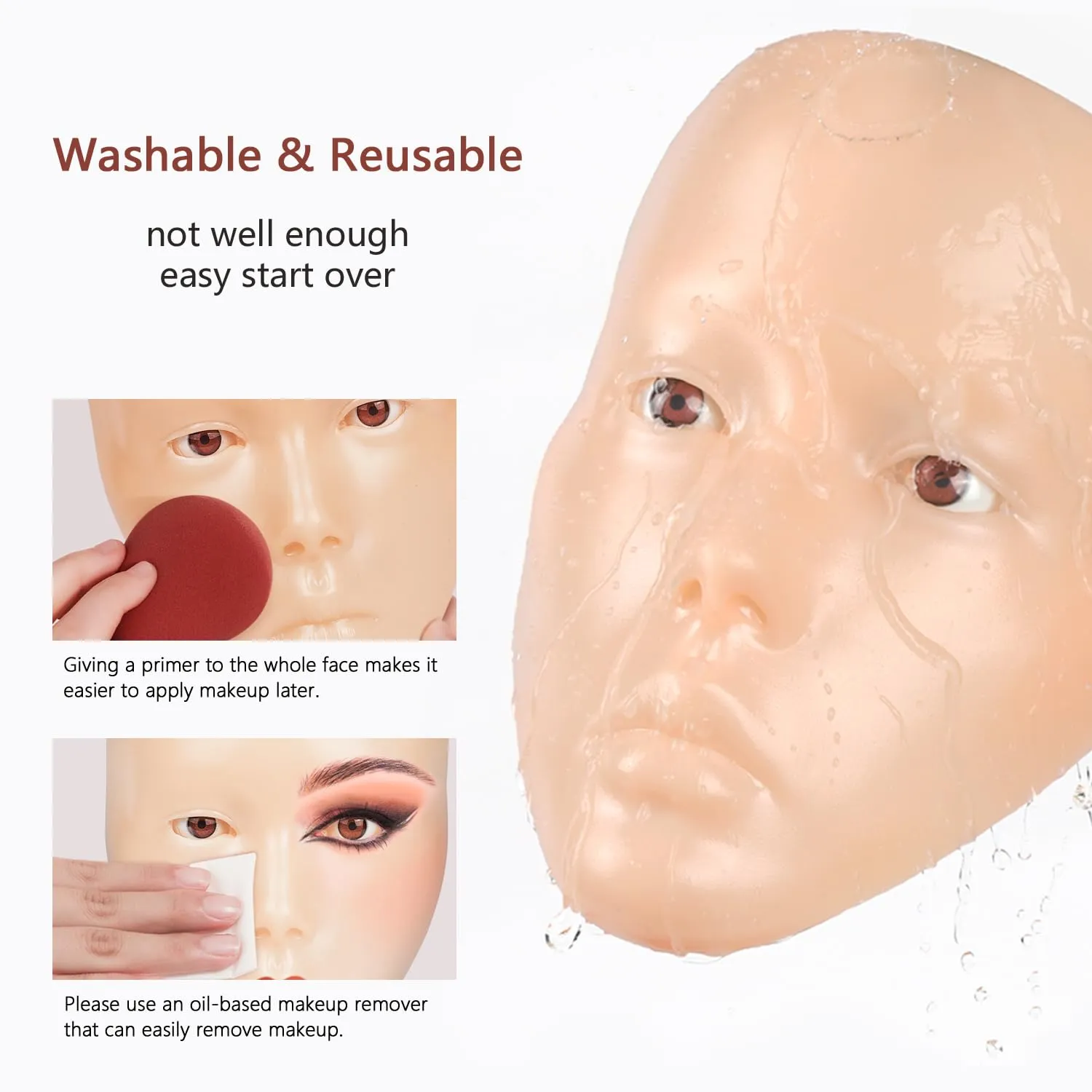 Makeup Mannequin Face with Practice Board, 5D Silicone Full Face Practice Eyelash Eye Shadow, for Emerging Makeup Artist, Beginners, Girl's Gift (Yellow)