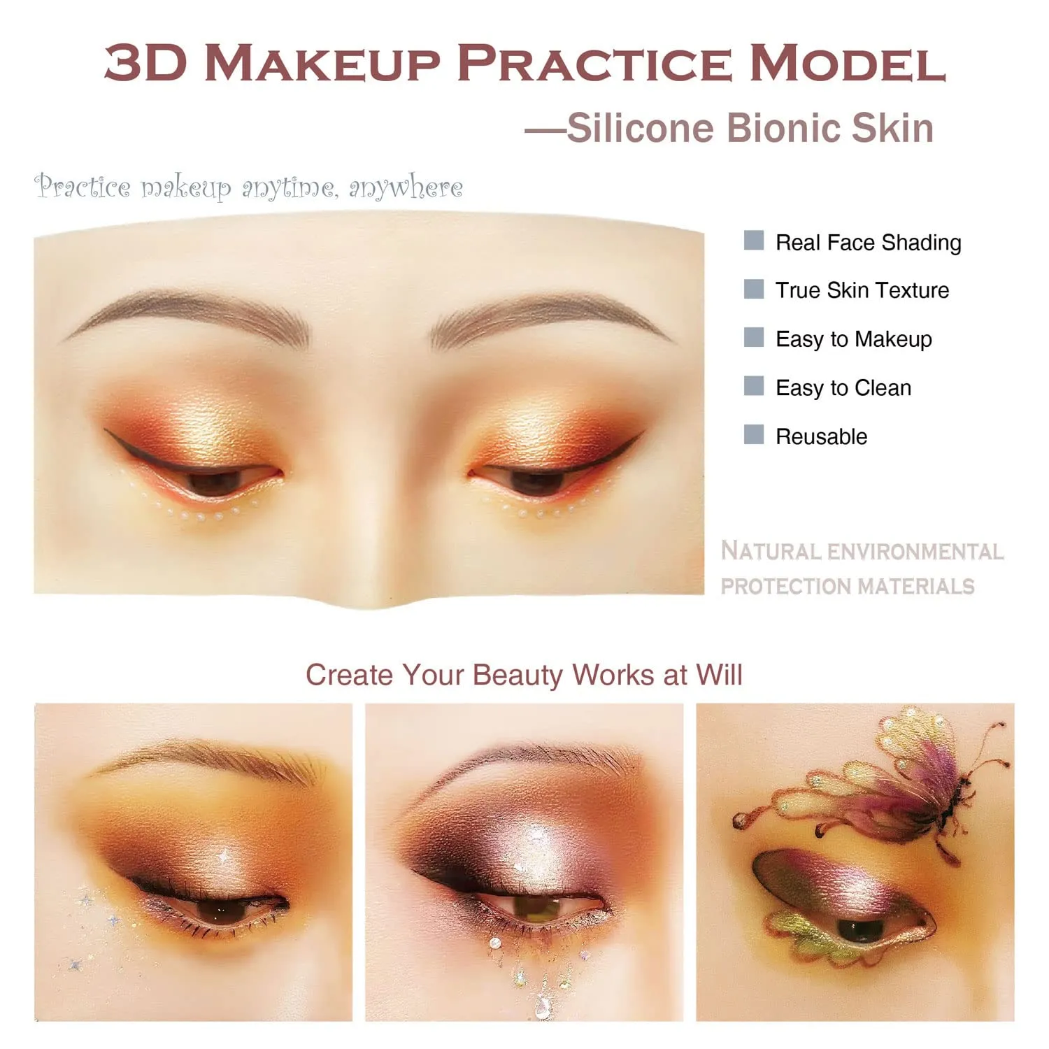 Makeup Practice Face, Bueuo 3 Pcs Make up Practice Board Makeup Mannequin Face 3D Realistic Pad for Make up Artist Beginner Self-taught or Professional Enthusiasts