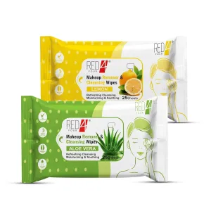 Makeup Remover & Cleansing Wipes | Paraben-Free |25 Sheets for Refreshing, Cleansing Moisturizing & Soothing Skin (Aloe-Vera   Lemon) Pack of 2