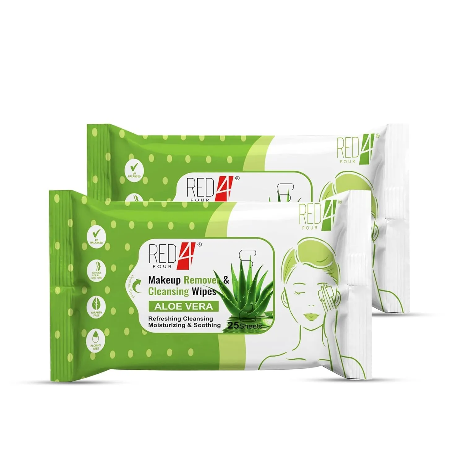 Makeup Remover & Cleansing Wipes | Paraben-Free | 25 Sheets for Refreshing, Cleansing Moisturizing & Soothing Skin (Pack of 2, Aloe Vera)
