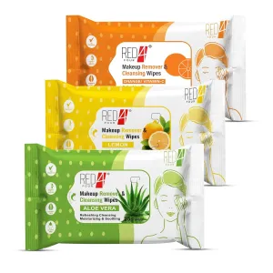 Makeup Remover & Cleansing Wipes | Paraben-Free |25 Sheets for Refreshing, Cleansing Moisturizing & Soothing Skin (Pack of 3, Aloe Vera Lemon Orange)