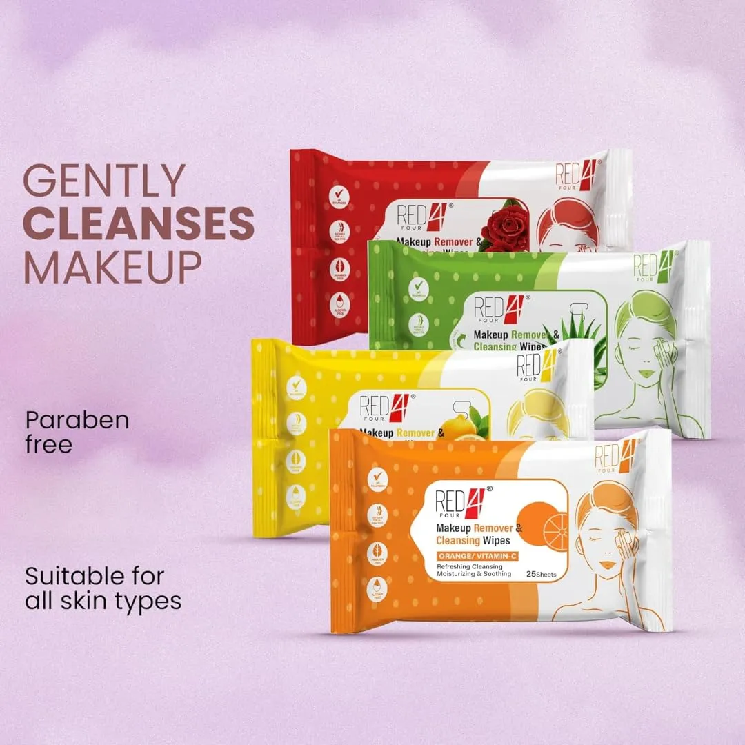 Makeup Remover & Cleansing Wipes | Paraben-Free |25 Sheets for Refreshing, Cleansing Moisturizing & Soothing Skin (Pack of 3, Aloe Vera Lemon Orange)