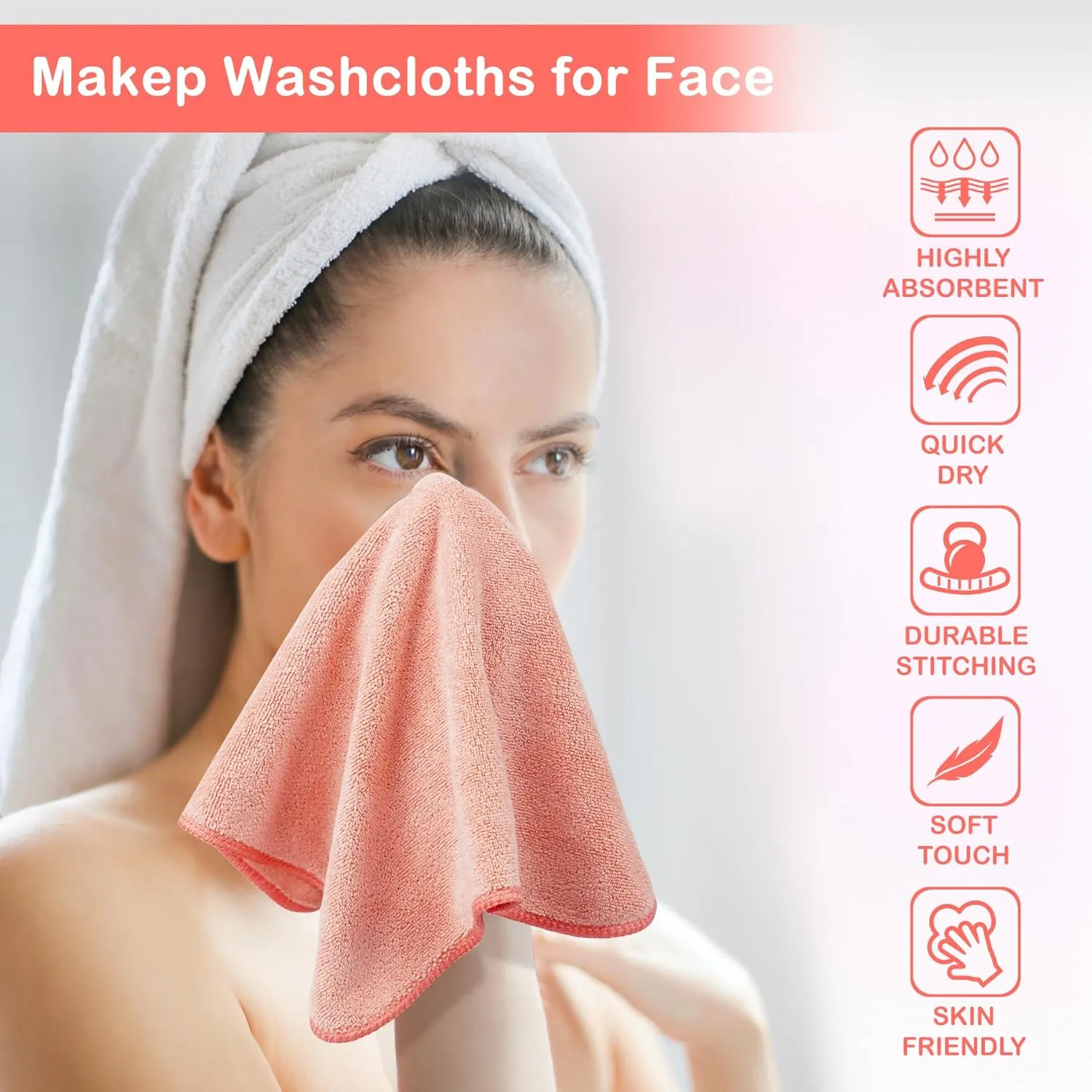 Makeup Remover Cloth 12 x 12 Inch, Reusable Makeup Remover Towels for Washing Face, 6 Pack Washable Microfiber Face Cloth Fast Drying Washcloth, Brown/Coral/Green