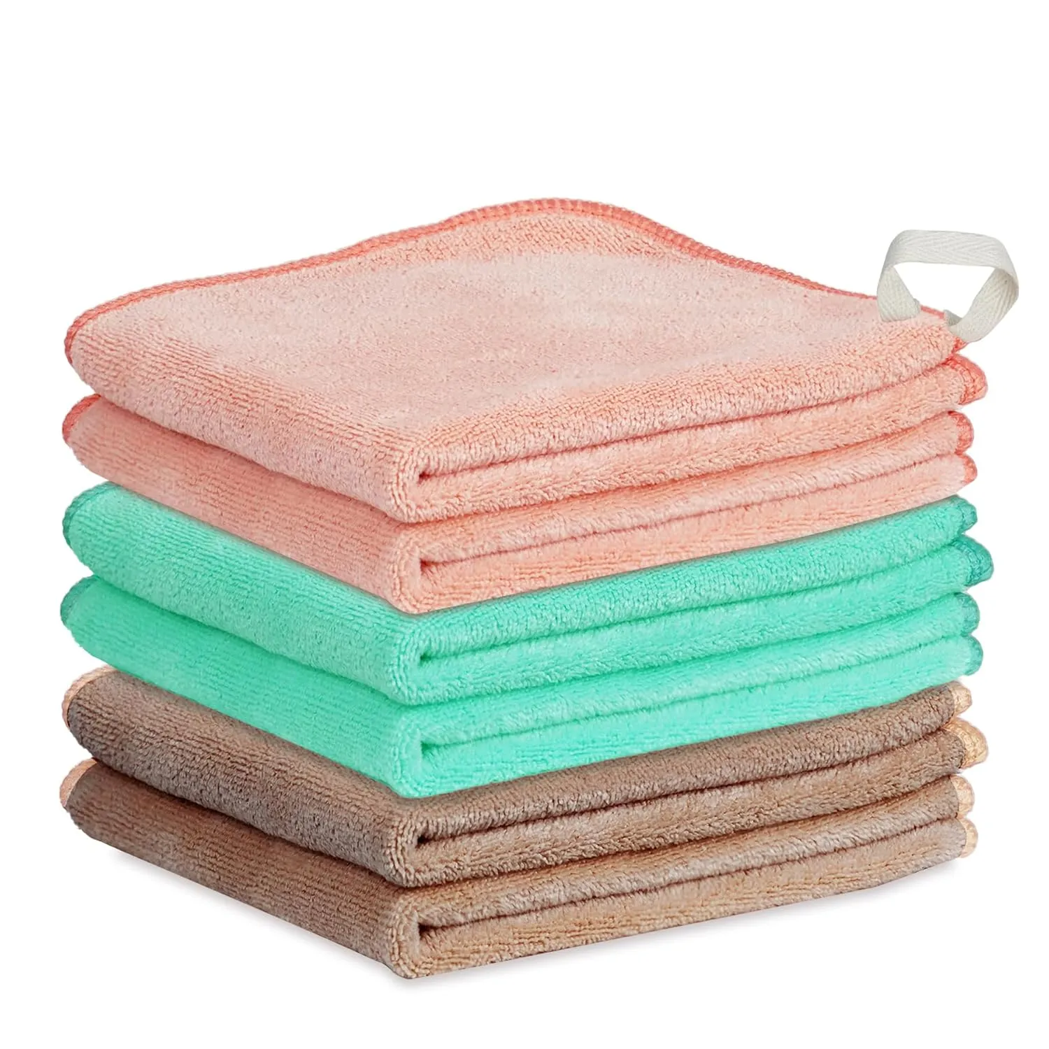 Makeup Remover Cloth 12 x 12 Inch, Reusable Makeup Remover Towels for Washing Face, 6 Pack Washable Microfiber Face Cloth Fast Drying Washcloth, Brown/Coral/Green